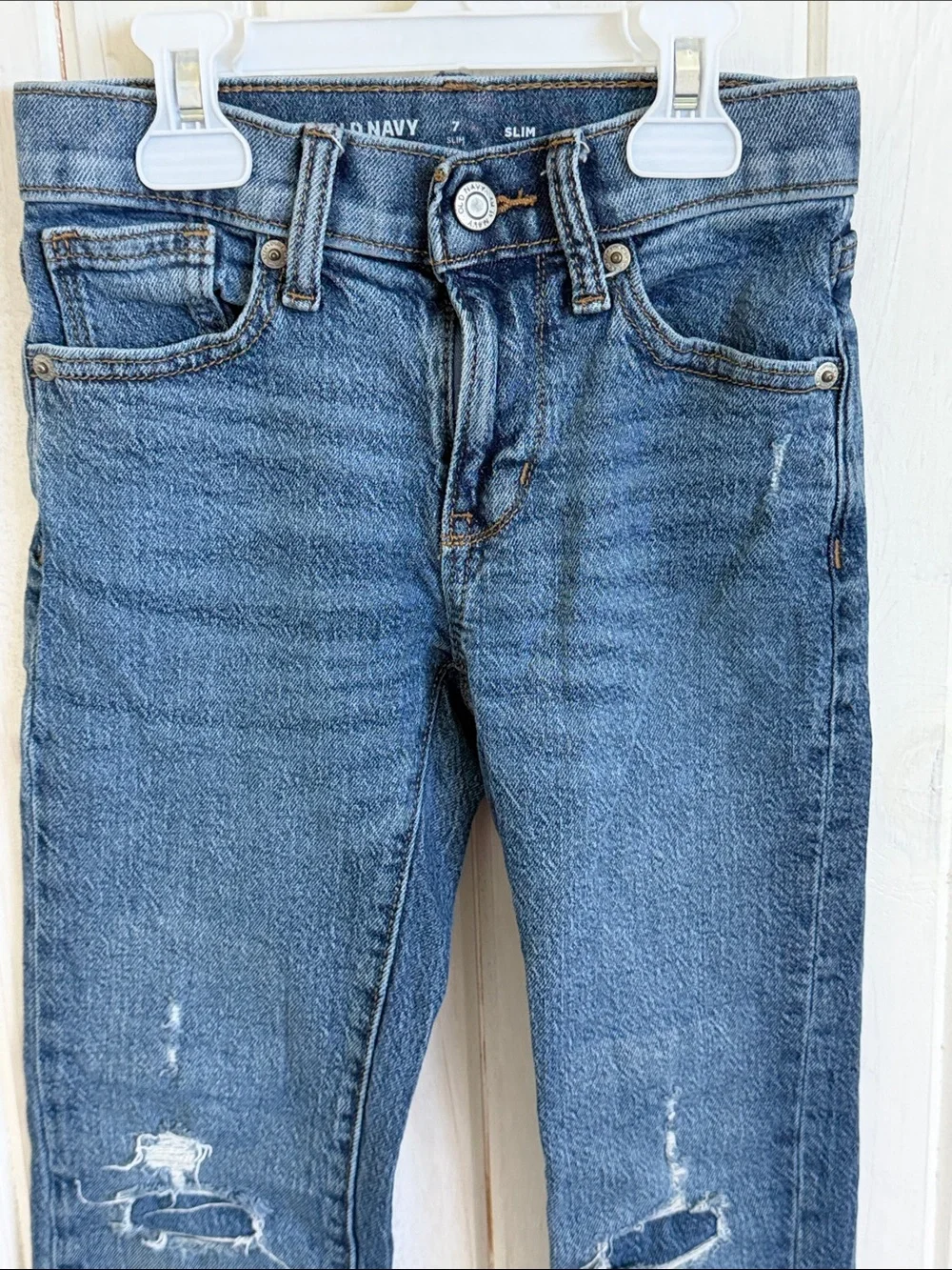 Old Navy Boys Blue Slim Jeans with Knee Distress